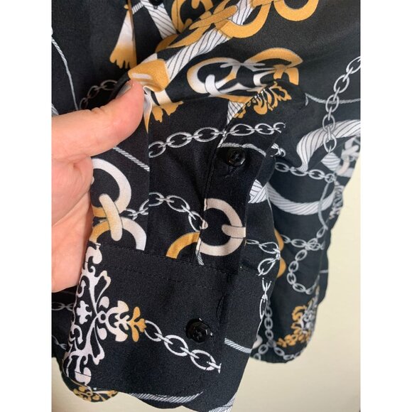 Silver Stone Button Down Dress Shirt Chain Print Business Casual Black Size XL - Picture 3 of 5